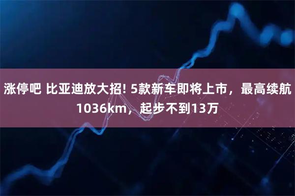 涨停吧 比亚迪放大招! 5款新车即将上市，最高续航1036km，起步不到13万